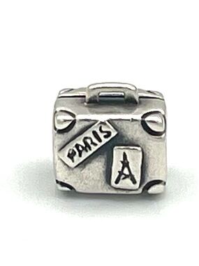 Pandora Retired Travel Theme Silver Paris Suitcase Bead Charm